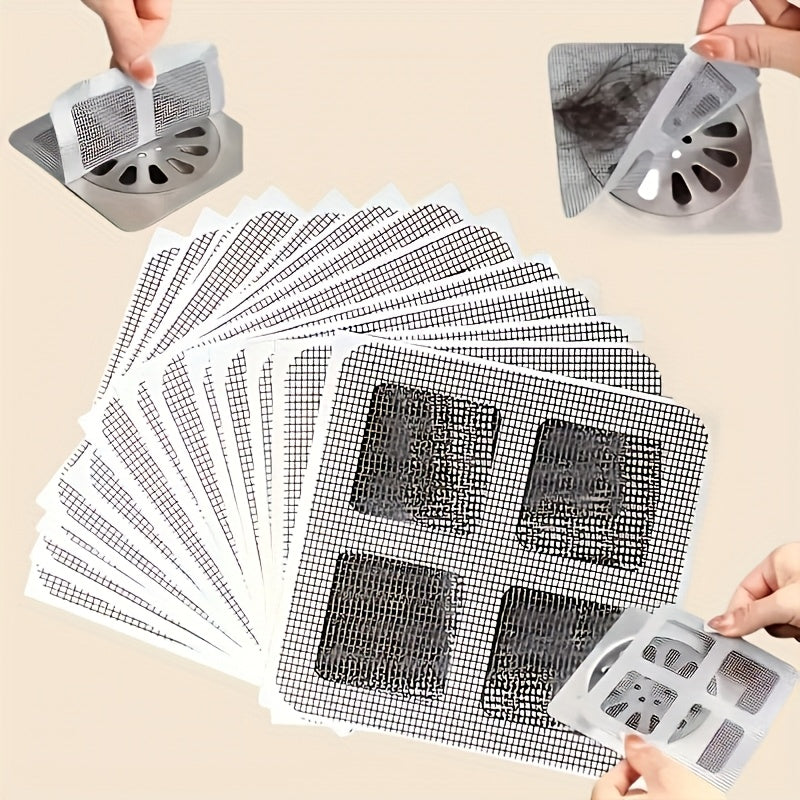 10/30/50/100pcs Pegatinas de Acero Inoxidable para Desagüe de Ducha - Cubiertas de Malla Desechables para Baño, Cocina y Lavabo - Prevención de Atascos por Cabello Humano y Mascota, Diseño Flexible, Flujo Efectivo de Agua