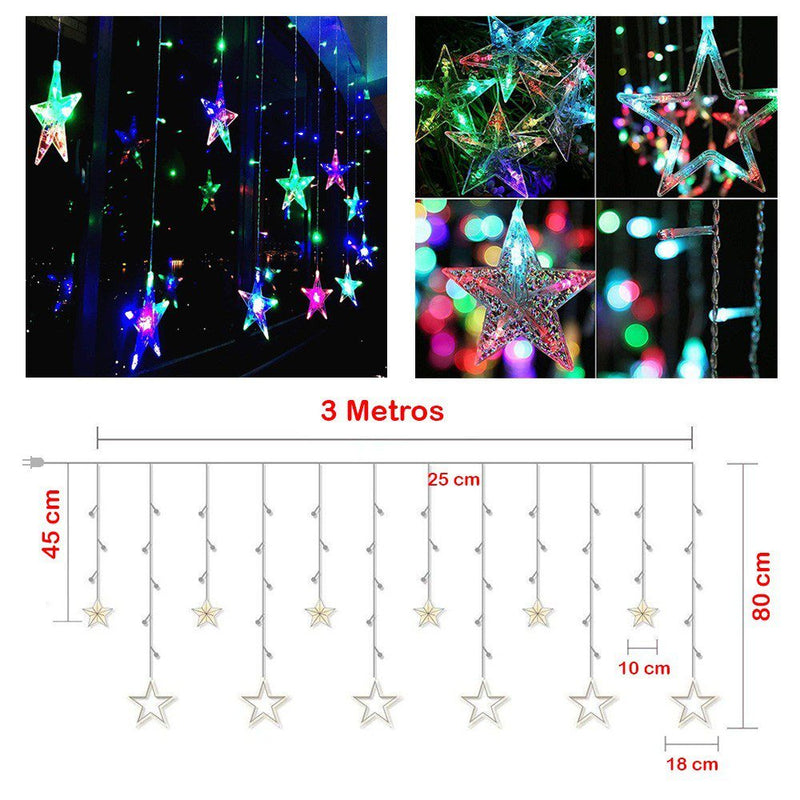 Extensión Luces Led Estrella X3 Metros Luz Navidad Multicolor RF 2092