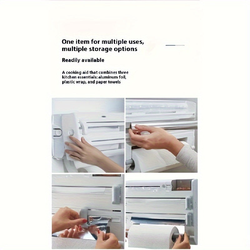 Organizador de cocina de pared 6 en 1 - Dispensador de papel de aluminio multifuncional con soporte de papel, almacenamiento de encimera que ahorra espacio para toallas de papel, servilletas y más, instalación fácil, diseño duradero