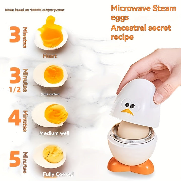 Calentador de Huevos para Microondas SENBOWE con Tapa - Huevos Duros en 3.5 Minutos, Potencia de 1000W, Diseño de Patito Lindo, Herramienta de Cocina Fácil de Usar para Cocción Rápida y Conveniente