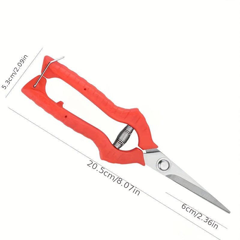1 pieza de tijeras de poda de jardín profesionales con mango ergonómico rojo - Hoja recta de acero inoxidable duradera, mango antideslizante para arreglar rosas, podar plantas y cosechar frutas - Herramientas de jardinería ligeras, tijeras de poda de jar