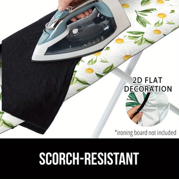 Funda de tabla de planchar 2D de diseño plano - Tamaño completo, relleno resistente al quemado, borde elástico, resistente, lavable en máquina - 1 pieza, blanco con patrón floral amarillo y verde, ideal para decoración de la habitación de lavado en casa,