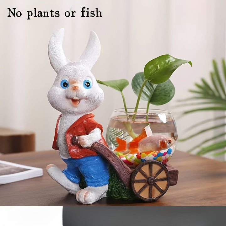 Elegante jarrón de resina con conejo y plantas sin raíces - Estilo vidrio transparente, decoración creativa para escritorio, sala de estar, dormitorio, Pascua, Día de la Madre, temporada de bodas, accesorios de conejo.