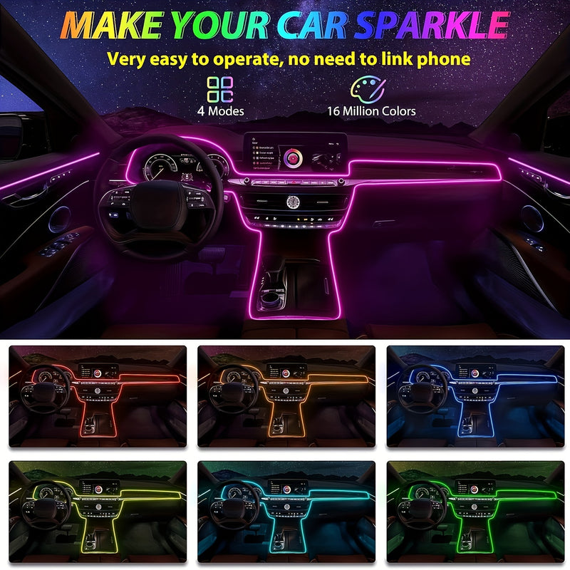 Tira LED de Iluminación Ambiental para Coche de 3m/118 pulgadas con USB y 16 Millones de Colores RGB, Accesorios de Luz de Neón de Fibra Óptica