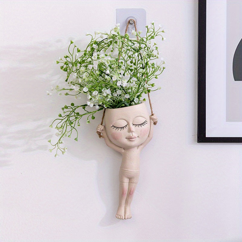 Jarrón de escultura de cuerpo humano elegante - Jarrón artístico de resina con vegetación verde y acordes florales, ideal para decoración del hogar, agrega un toque de naturaleza a cualquier habitación, jarrones decoración del hogar