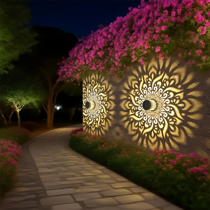 Linterna Solar para Valla Exterior - Lámpara de Metal IP65, Ideal para Jardín/Pasillos/Paredes/Decoración del Hogar con 26 Ambientes Festivos
