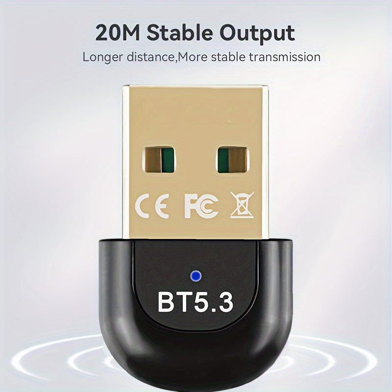 Adaptador de red USB BT5.3, receptor de ultralarga distancia con dongle USB, distancia máxima de 20m/65.61 pies (distancia abierta), adecuado para computadoras/auriculares/tarjetas de teclado/ratón/altafalantes y otros dispositivos, solo compatible con W