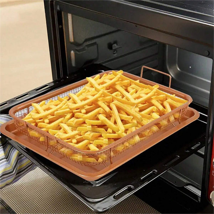 1 estuche de bandeja y sartén de acero inoxidable antiadherente para freidora de aire y horno - Herramientas de hornear duraderas, ideales para asar y lavar verduras, accesorios de cocina con función de rejilla de enfriamiento, accesorios de horno | Acab