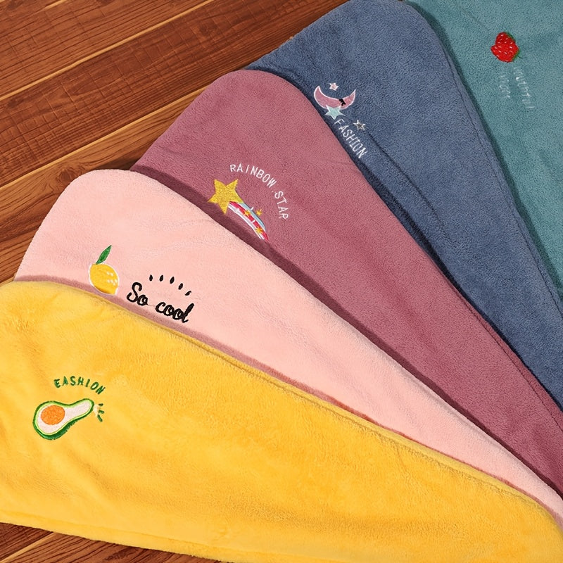 Toalla de Microfibra para el Cabello con Diseño de Dibujos Animados - Material Suave de Vellón Coral, Diseño Seguro de Asa Única, Gorro de Baño para Secar Cabello Mojado, Accesorio Ideal para Baños en Autocaravanas