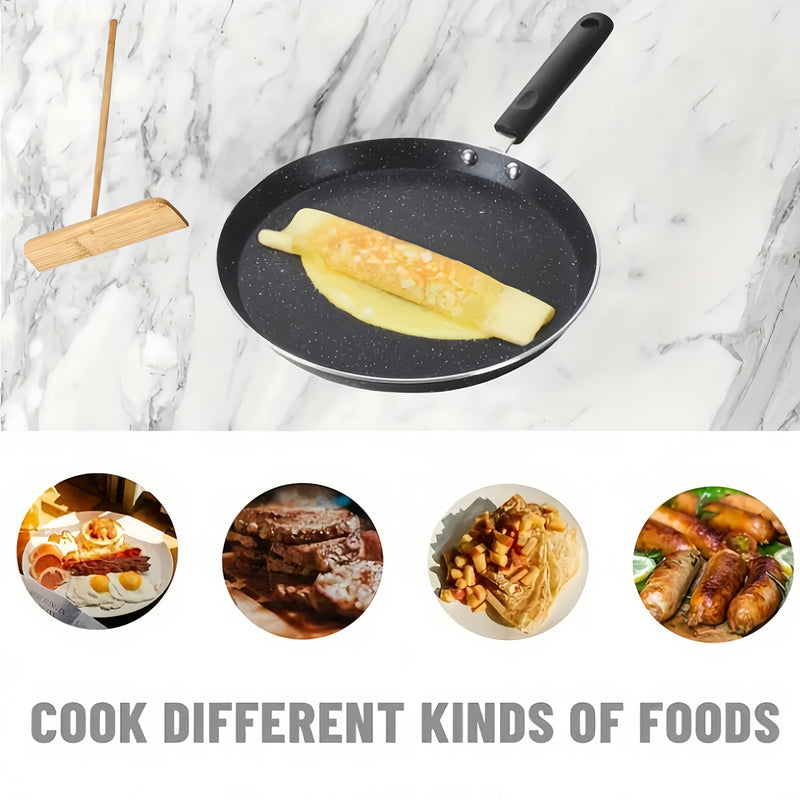 SHAON Sartén para Crêpes de 10 pulgadas Antiadherente, Aluminio Negro, Mango Resistente al Calor, Versátil para Gas, Eléctrico, Cocedor de Arroz, Ideal para Tortillas, Bistecs, Huevos Revueltos y Más, Esenciales para el Desayuno | Sartén Elegante para Cr