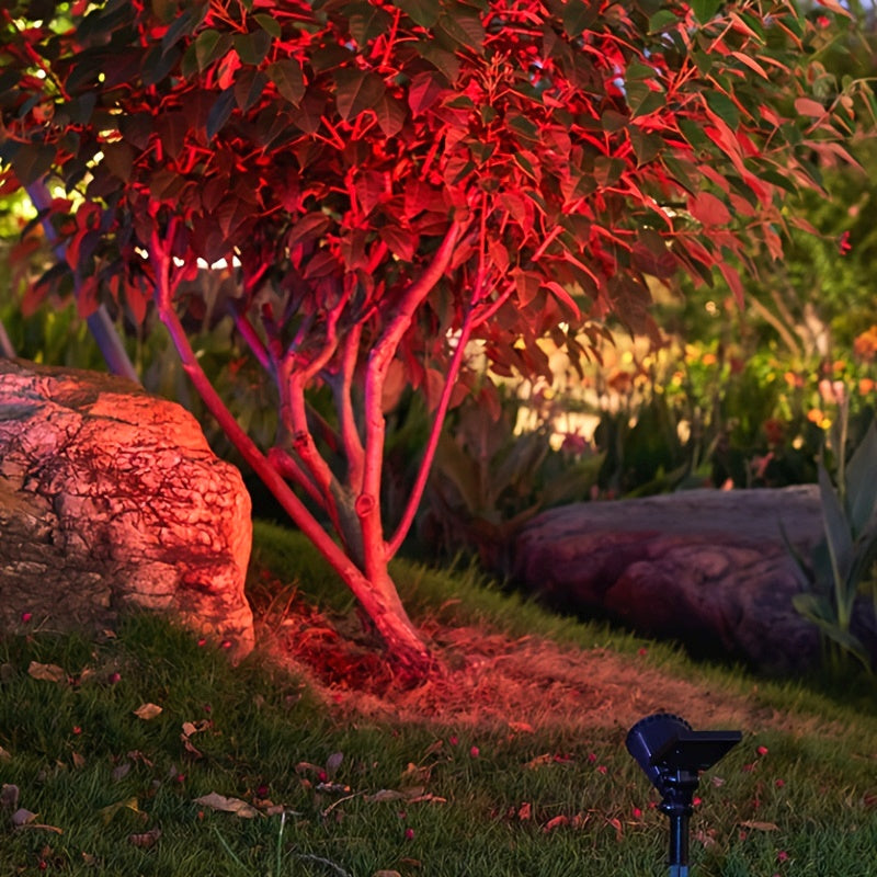 Foco de Árbol con LED Alimentado por Energía Solar para Paisajismo Exterior - Impermeable IPX4, Luz Roja, Iluminación Portátil para Jardín y Patio, Material Plástico, Instalación Fácil en el Suelo, Luces Solares para Jardín
