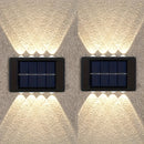 2 pzas. luces solares para pared con 8 LED, decoración exterior con luz cálida amarilla, ideal para hogar, jardín, cerca, patio, montaje semiempotrado, batería de níquel, carga solar, luz para pared de jardín, luz moderna para pared, plástico duradero