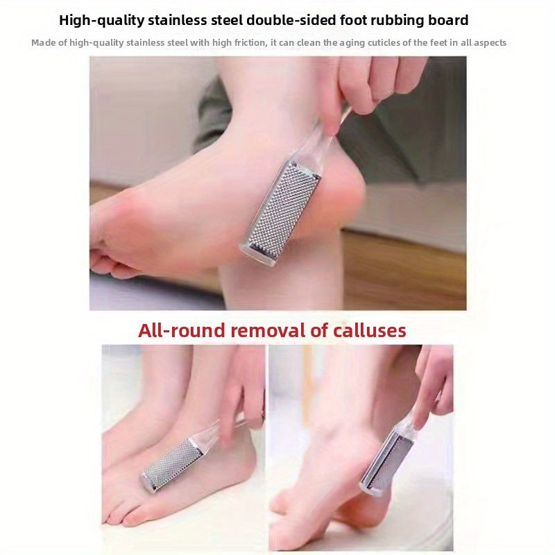 1 pieza de limpiador de pies de acero inoxidable manual - No necesita electricidad, diseño duradero y ergonómico para exfoliar la piel muerta, suaviza la textura ligeramente beige y los ángulos, herramienta de exfoliación de pies, estética moderna, acaba