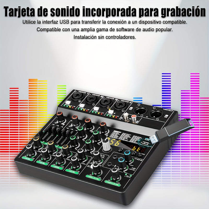 Tynan Mezclador de Audio USB de 6 canales con 256 efectos de reverberación RGB, fuente de alimentación elegante, transferencia de datos de alta velocidad - Lleva tu experiencia musical al siguiente nivel con este equipo de grado profesional, mezclador pa