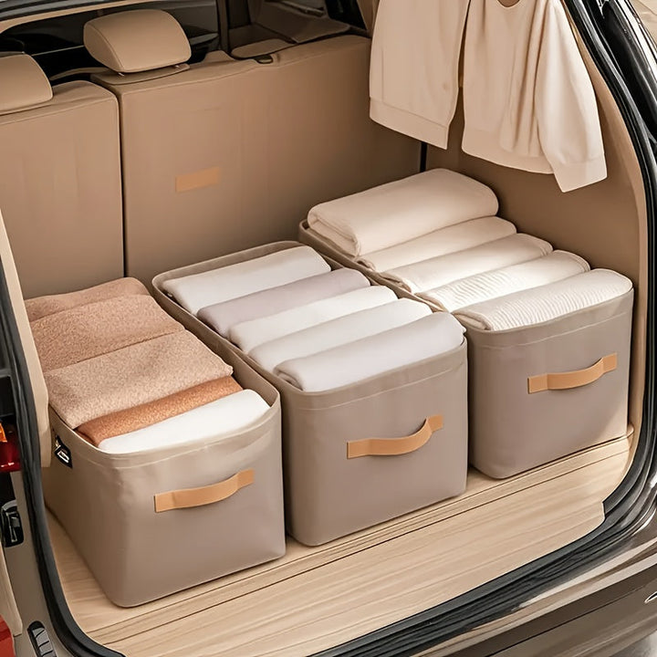 5 cajas de almacenamiento de tela khaki y gris con marco de acero grueso, capacidad para cajones de armario, organizador para ropa y pantalones, cestas de estantería