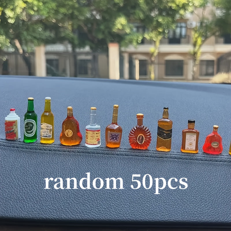 50 piezas de miniaturas de personajes de botellas de vino de resina mixta, plástico, para interiores y exteriores, varios tipos de habitaciones, no requiere electricidad, como decoración de automóviles, regalo ideal.