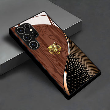 Tigre dorado elegante con patrón de textura marrón, funda de vidrio para teléfono para for samsung para for galaxy S25/S25 Plus/S25 Ultra/S24/S24 FE/S24 Plus/S24 Ultra/S23+/S23 Ultra/S22+/S22 Ultra/S20+/S20 FE/S20 Ultra/A13/A14/A16/A32/A33/A34/A53/A54/A7