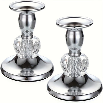2pcs Elegantes Portavelas Europeos, Dorado Rosa con Acentos de Cristal - Decoración Romántica de Mesa para Bodas y Cenas, Ideal para Halloween/Navidad/Día de Acción de Gracias, Decoración del Hogar y Habitación, Decoraciones para el Hogar
