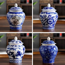 Tarro de porcelana sellado vintage azul y blanco, adorno decorativo, accesorios para juego de té, contenedor de hojas de té, tarro de cerámica resistente a la humedad