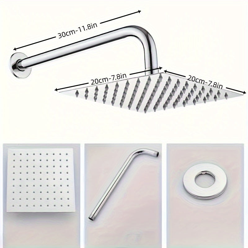 Rociador de Ducha de Acero Inoxidable Lujoso - Cabezal Cuadrado Grande Montado en la Pared, Chorro de Alta Presión para la Elegancia y Confort Último en el Baño, Accesorios de Ducha, Decoración de Regalo de Navidad/Halloween