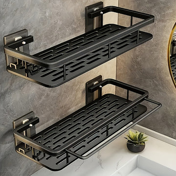 2 piezas Conjunto de estanterías para baño, estantería mural sin taladro, bandeja de ducha de metal pulido resistente a la corrosión, organizador de ahorro de espacio para champú y acondicionador, con otro material