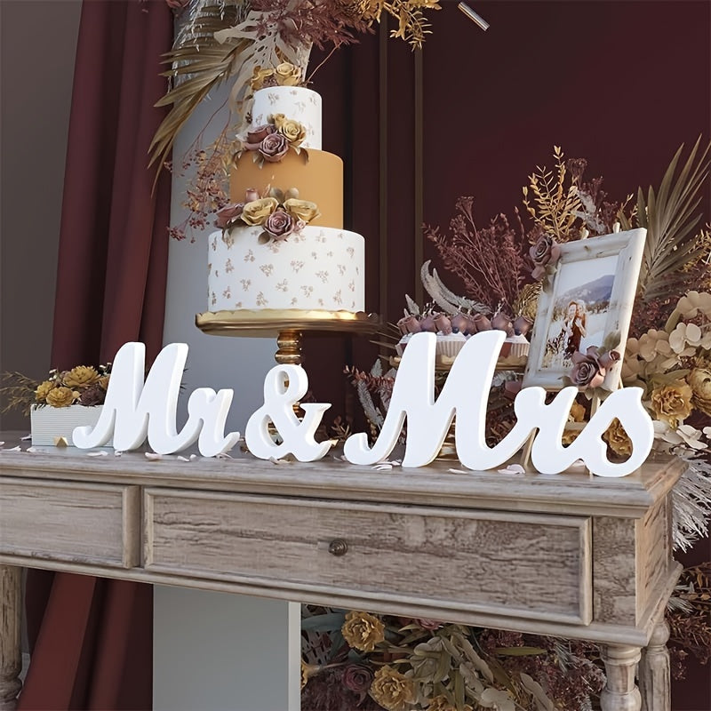 Encanto Romántico: Elegantes Letreros de Madera Blancos para Señor y Señora en Bodas - Decoración de Mesa con Letras Elegantes para Fiestas, Cenas o Exhibición en la Pared del Hogar, Perfectos para Celebraciones de Bodas, Decoración de Mesa de Boda | Let