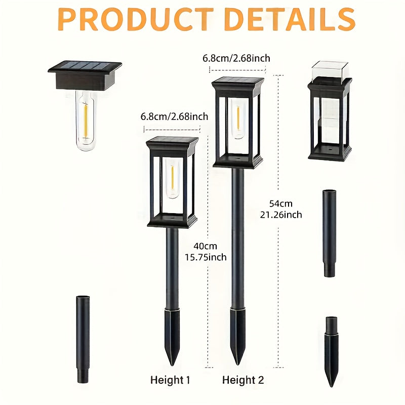 6 piezas de luces solares de tungsteno para césped, iluminación comercial de calles y áreas, luces LED para césped para decoración de atmósfera al aire libre - Adecuadas para villa, jardín, patio, sendero y iluminación de paisaje de patio.