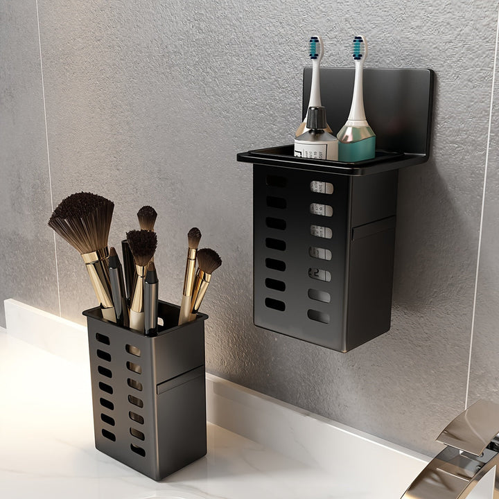 Organizador de Baño Montado en la Pared 1pc - Sin Taladro, Estante de Almacenamiento Ahorrador de Espacio para Pequeños Artículos y Herramientas, Negro/Blanco, Inodoro, Ducha, Lavabo, Caddies de Ducha