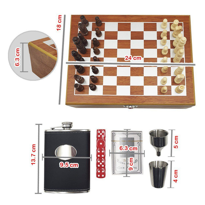Whiskera Licorera 8oz + Juego Ajedrez Madera + Cartas + Copa RF 092