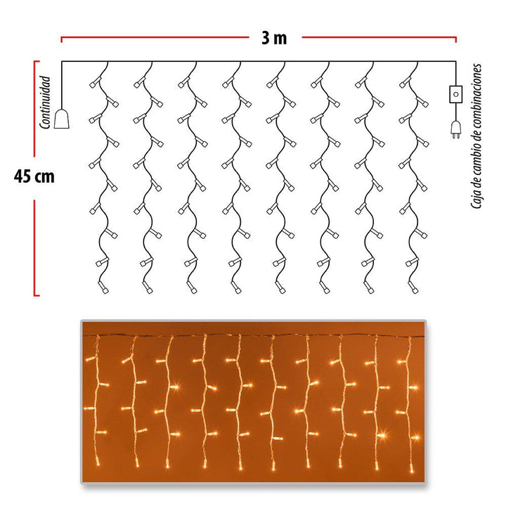Cortina Led 3 Mts x 45 Cm 100 Led Cálida Luces Navidad 1320