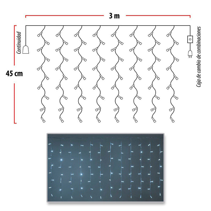 Cortina Led 3 Mts x 45 Cm 100 Led Blanca Luces Navidad 1321
