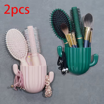 2-Pack Estantes de pared de plástico con forma de cactus para baño - Estante organizador colgante para herramientas y accesorios de maquillaje - Montaje sin taladrar, estantes de almacenamiento y exhibición para baño y dormitorio