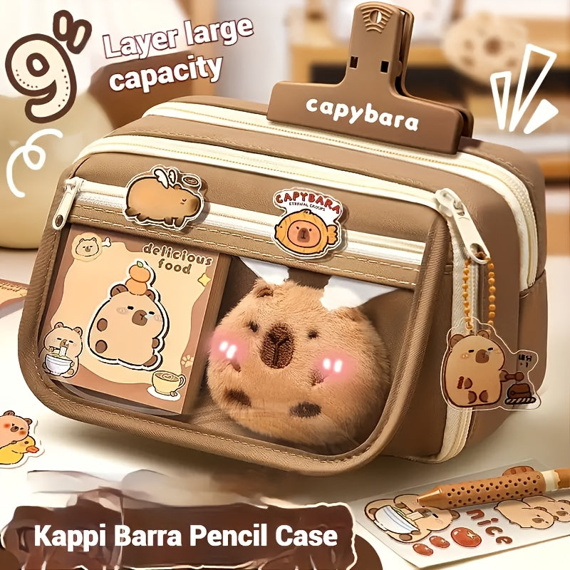 Estuche para lápices de capibara de gran capacidad de 7 piezas y 9 capas, incluyendo estuche para lápices. Muñecas, pegatinas