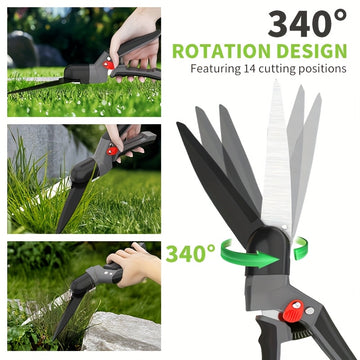 Cortacésped manual de mano de 7 pulgadas con hoja de rotación de 340°, tijeras de jardín manuales, diseño antideslizante para recortar césped con precisión, podar plantas y recoger frutas.
