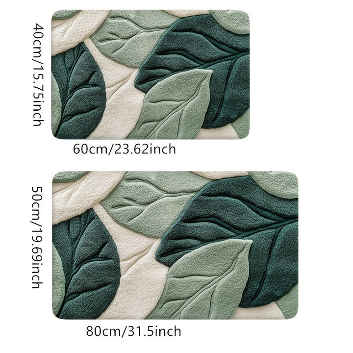 Alfombra de Baño con Patrón de Hoja Verde, Lavable en Máquina - Ideal para Cocina, Entrada y Decoración de Ducha - Regalo Perfecto para Estrenar Casa, Accesorio para Baño y Cocina