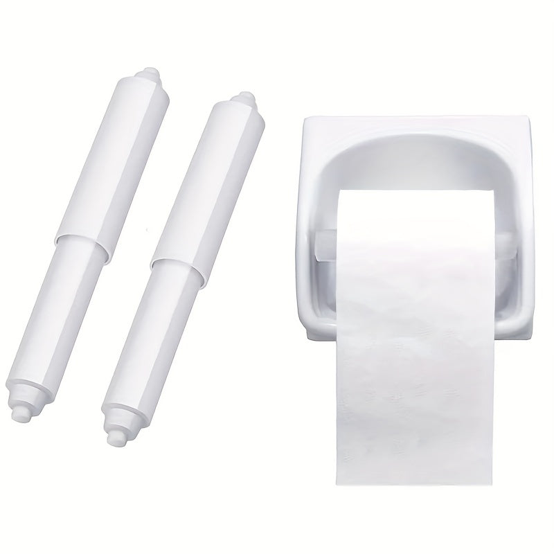 2 piezas de soporte ajustable para papel higiénico blanco con resorte - Rodillo de plástico duradero de reemplazo, fácil instalación para deslizamiento suave, mecanismo con resorte, soporte para rollo de papel higiénico