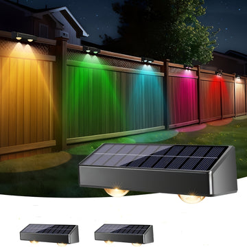 2/4/8pcs Luces Solares para Valla, RGB+Cálido Blanco+Frio Blanco Luces Solares para Valla con 11 Modos de Color, Luces Solares para Pared Exterior, Luces Solares para Terraza, Encendido/Apagado Automático de Anochecer a Amanecer Luces Solares para Jardín