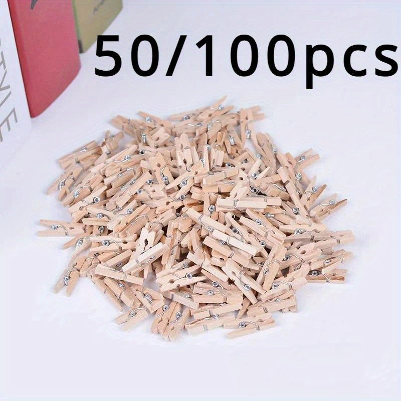 50/100pcs Mini 25mm Clips de Madera Natural para Fotos, Clips para Ropa, Plegadores de Ropa, Clips de Madera para Bodas y Fiestas, Ganchos de Utilidad