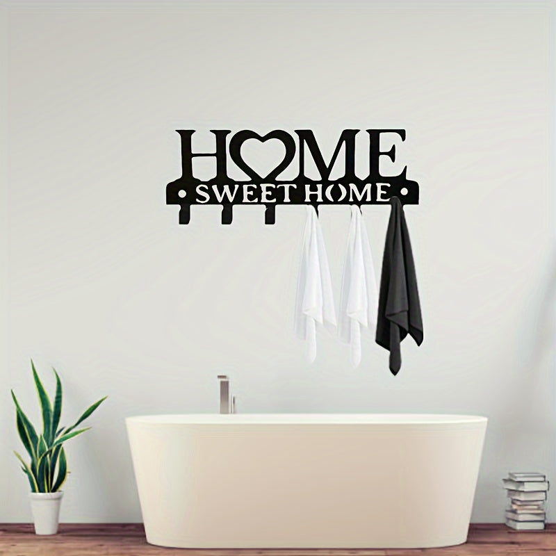 1pc Soporte de llaves de metal, decoración de pared "Hogar dulce hogar", perchero para abrigo, sombrero, toalla, cocina, baño, puerta, paraguas, impermeable, bolso, fácil instalación, montaje en pared, no necesita energía, decoración festiva para exterio