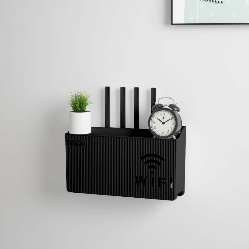 Soporte para Router Inalámbrico de Fácil Instalación - Caja de Almacenamiento de Montaje en Pared sin Taladro, Acabado Pulido, Organizador Multiusos para Hogar y Oficina, Ganchos de Utilidad