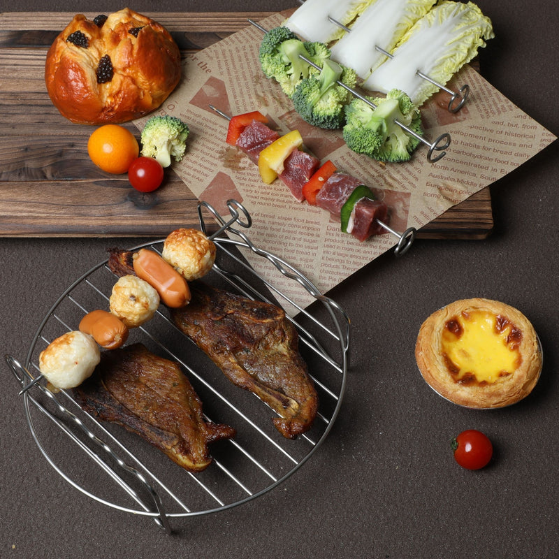 1pc Rejilla para Freidora de Aire de Acero Inoxidable con 4 Brochetas - Doble Capa, Incluye Alfombrilla de Silicona, Ideal para BBQ y Horneado, Regalo Perfecto para Mamá, Esencial en la Cocina