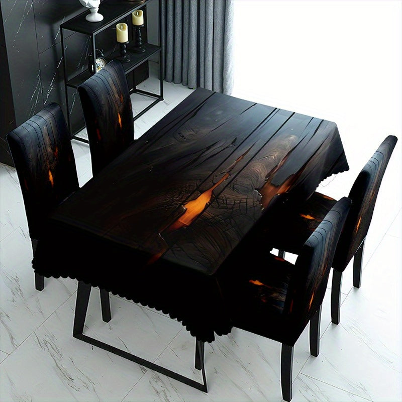 Lanzamiento, "Noche Oscura Lujo: Conjunto de mesa de comedor de madera maciza de carbón negro y sillas" Impreso 5/7piezas Set (1 mantel + 4 fundas de silla / 1 mantel + 6 fundas de silla), mesa de comedor rectangular decorativa y sillas, a prueba de polv