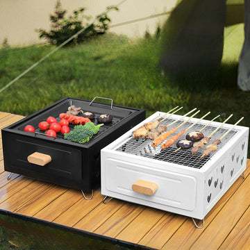 Parrilla cuadrada portátil con recubrimiento antiadherente - Estufa de carbón multiusos para camping, hogar y cocina al aire libre, construcción de acero inoxidable, ideal para hervir té y asar carnes, equipo de cocina al aire libre | Diseño moderno de p