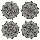Cojines de red de araña para bebidas - 1 pieza, 2 piezas o 4 piezas, diseño de red de poliéster negro con acordes rojos, perfecto para decoraciones de fiestas de Halloween y uso doméstico, vajilla espeluznante | Decoración de patrón de red | Bebida durad
