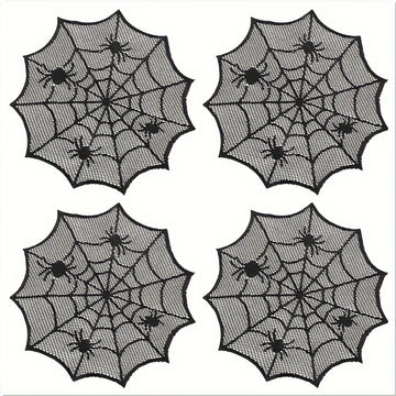 Cojines de red de araña para bebidas - 1 pieza, 2 piezas o 4 piezas, diseño de red de poliéster negro con acordes rojos, perfecto para decoraciones de fiestas de Halloween y uso doméstico, vajilla espeluznante | Decoración de patrón de red | Bebida durad