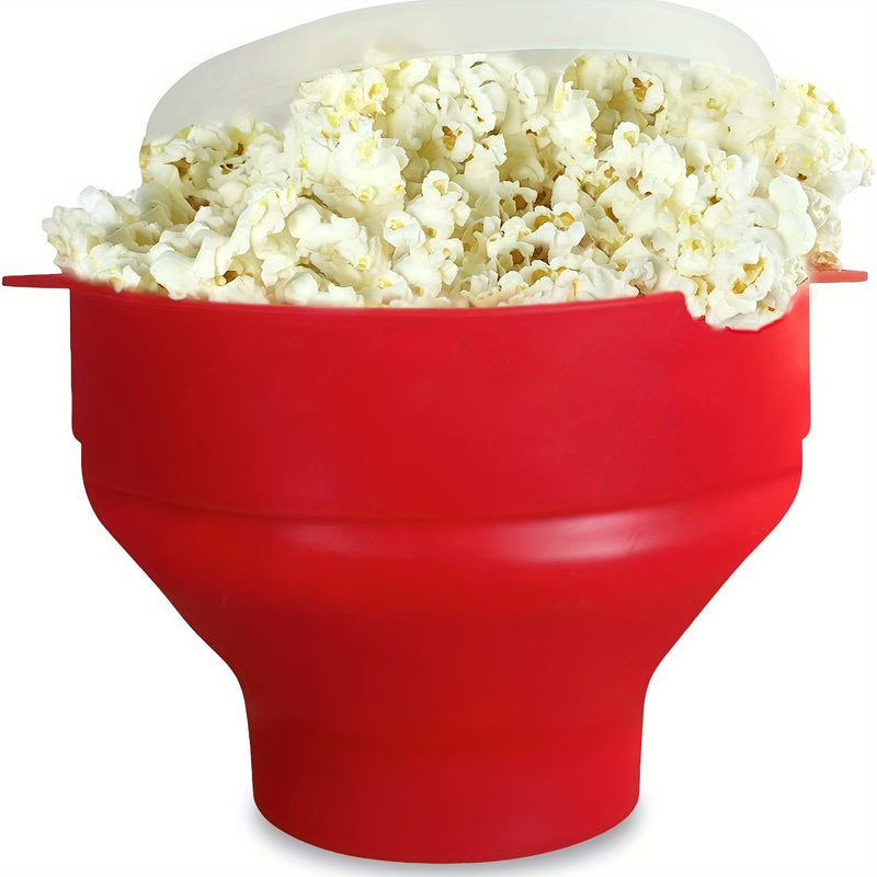 1set Cubo de Palomitas de Maíz de Silicona Plegable para Microondas, Juego de Máquina de Palomitas de Maíz, Tazón de Palomitas de Maíz de Silicona Plegable, Tazón de Palomitas de Maíz de Aire Caliente con Tapa