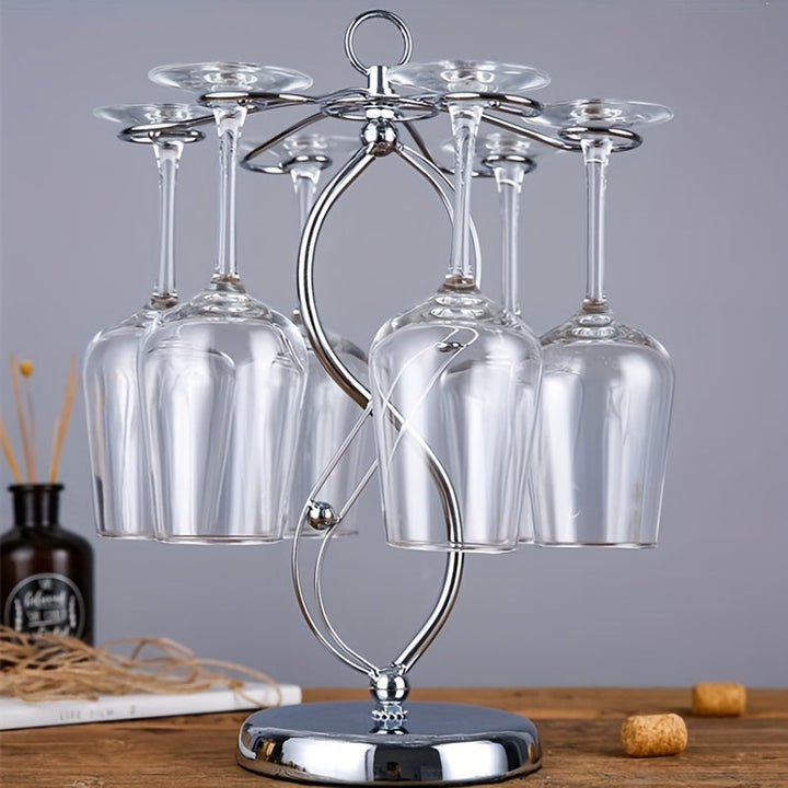 Soporte elegante para copas de vino invertidas, estante de metal para copas de pie con diseño decorativo en espiral, organizador de gabinete de vino que ahorra espacio para el hogar - Alberga 6 copas, rac de vino