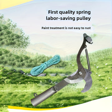 1 pieza de tijeras de poda de aire con mango largo con diseño de cuerda - Cortadora de ramas afilada de acero inoxidable y recolector de frutas para mantenimiento de jardín y patio, mango ergonómico amarillo y negro, herramienta de poda duradera para ext