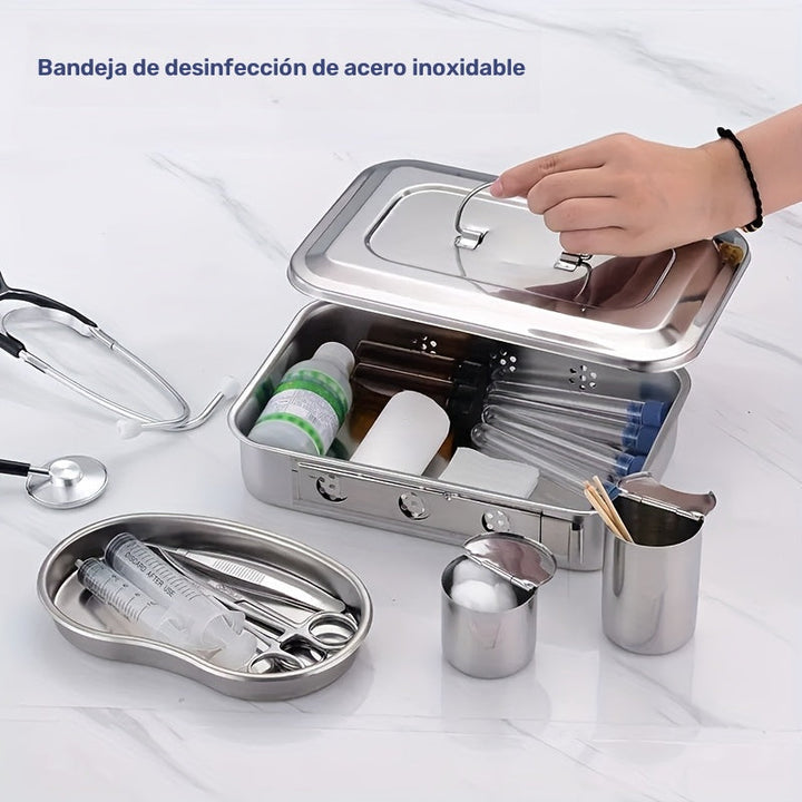 Bandeja de desinfección de acero inoxidable gruesa con tapa y mango, caja cuadrada para desinfectar herramientas de manicura