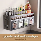 Organizador de especias de acero inoxidable con estantes y frascos colgantes - Conjunto de almacenamiento de cocina multifuncional, diseño que ahorra espacio para especias, hierbas y condimentos, organizadores y almacenamiento de cocina.